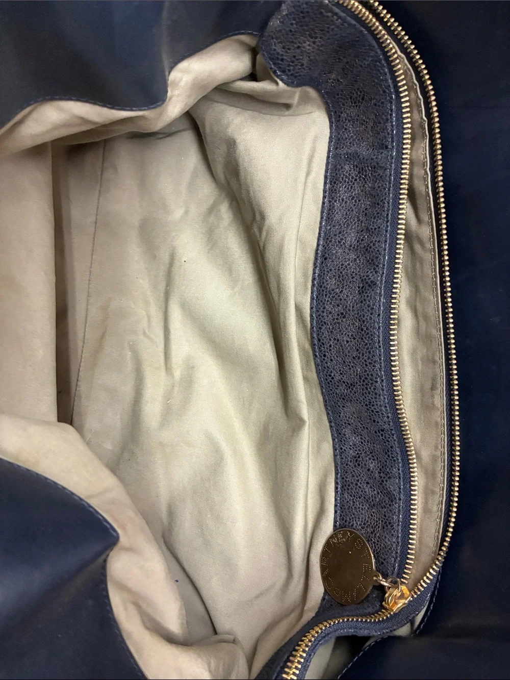 Stella McCartney Navy Blue Leather Tote Handbag Gold Hardware